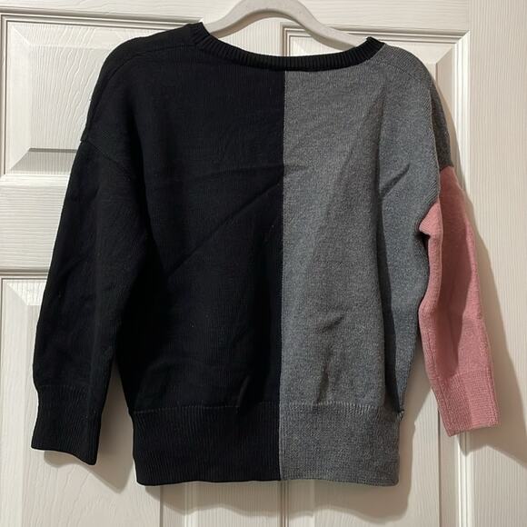 Fuzzi Colorblock Gray Black Crewneck Wool Pullover Sweater Size M - Picture 4 of 6